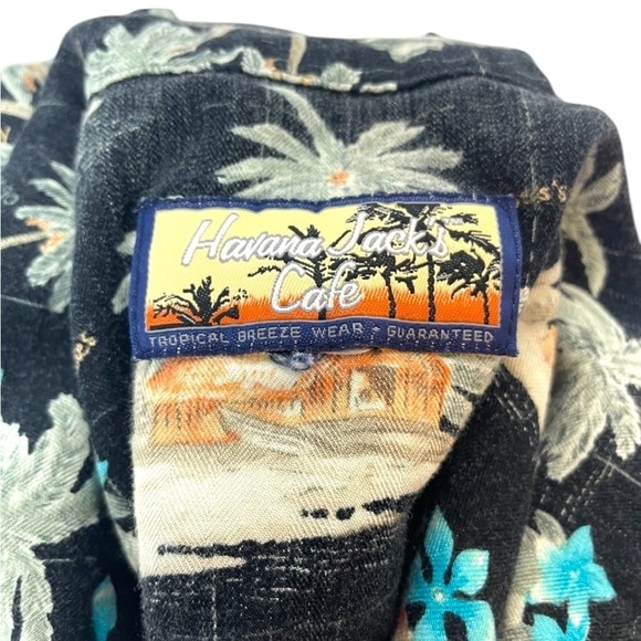 Havana Jacks Cafe Button Up Shirt Hawaiian Vacation Palms & Flowers Vintage - Picture 7 of 9